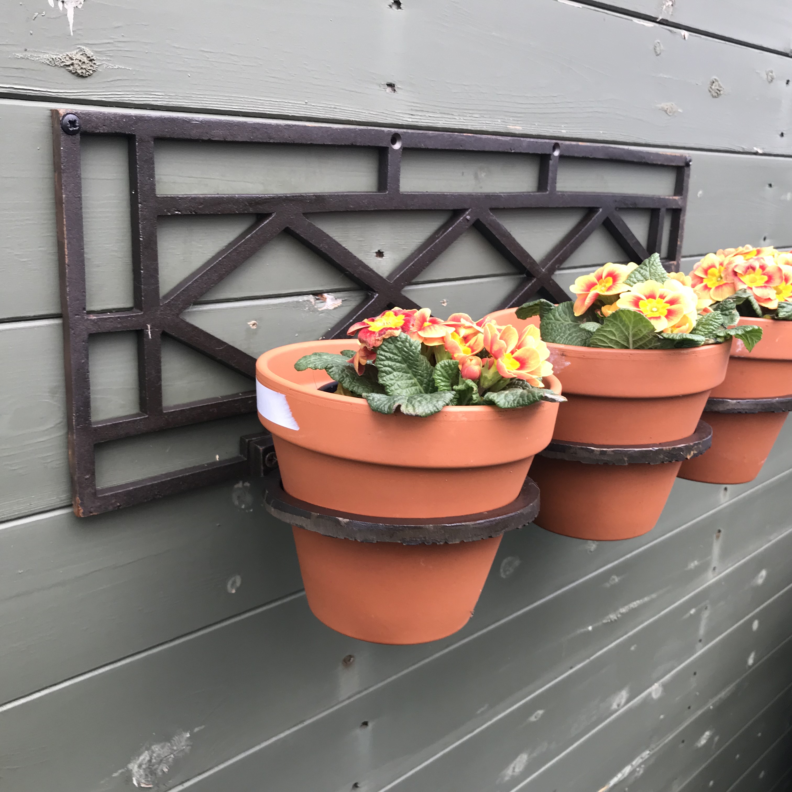 Triple Cast Iron Wall Mounted Flower Pot Holder With Backplate